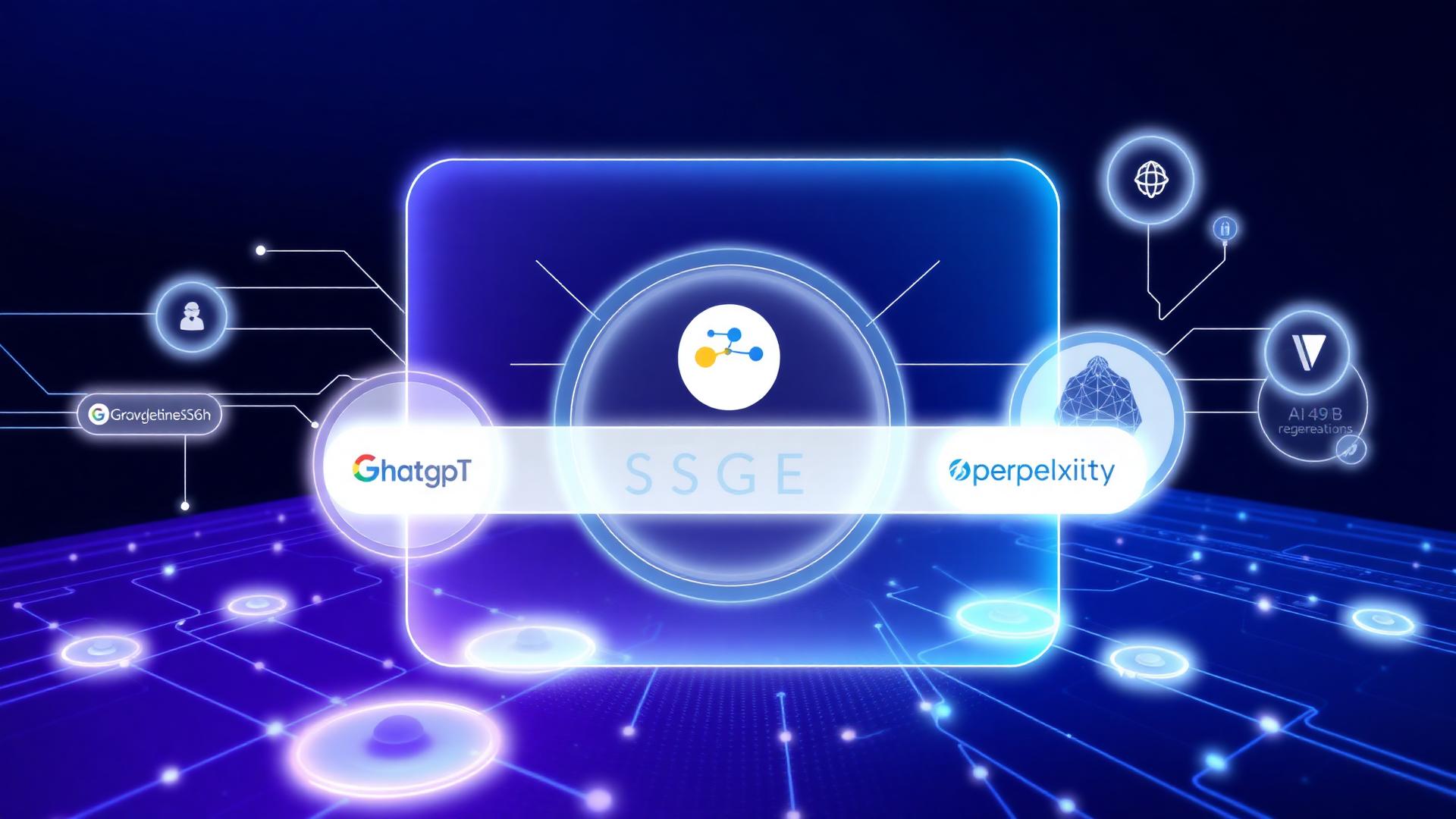 Illustration des moteurs de recherche IA - ChatGPT, Google SGE, Perplexity